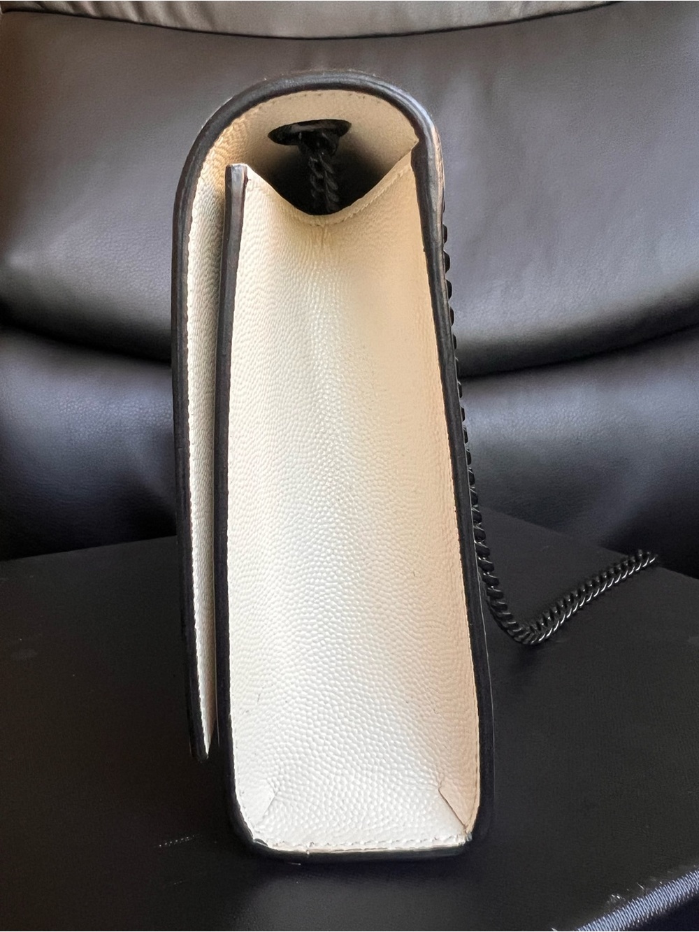 Saint Laurent Cream Leather Shoulder Bag with Black YSL Hardware - Picture 12 of 14